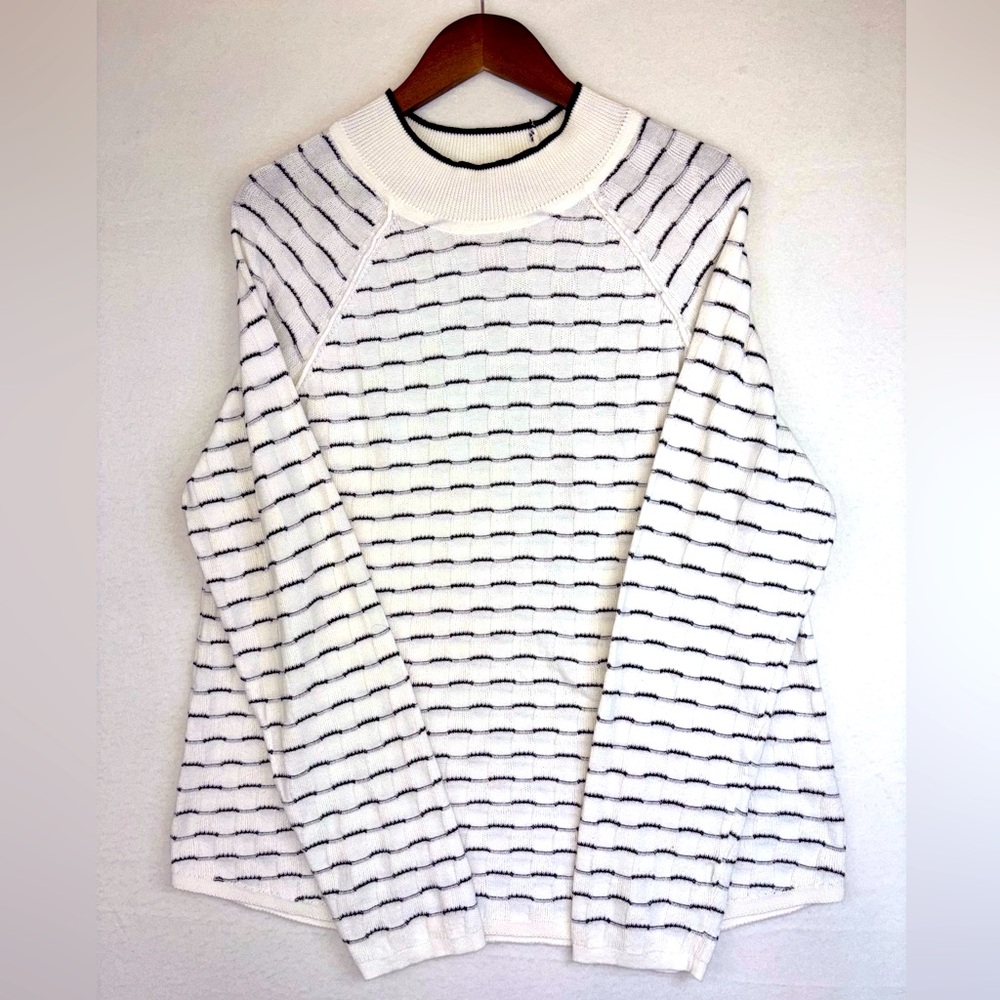 SOUTHERN LADY Sweater Cotton Mock Neck NEW White Black Striped Long Sleeve Large - Picture 2 of 14